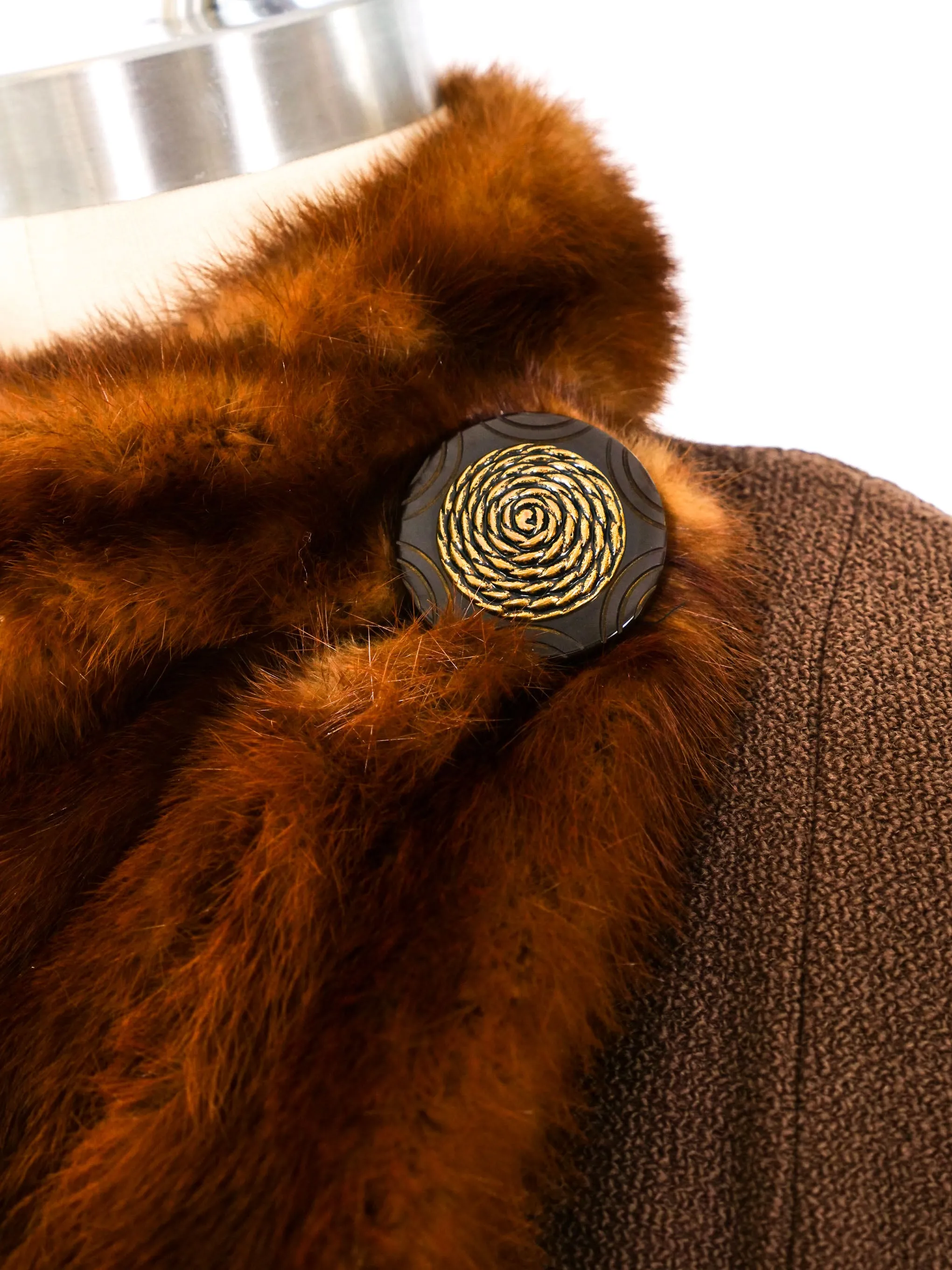 1940's Brown Coat With Fur Trim Bib