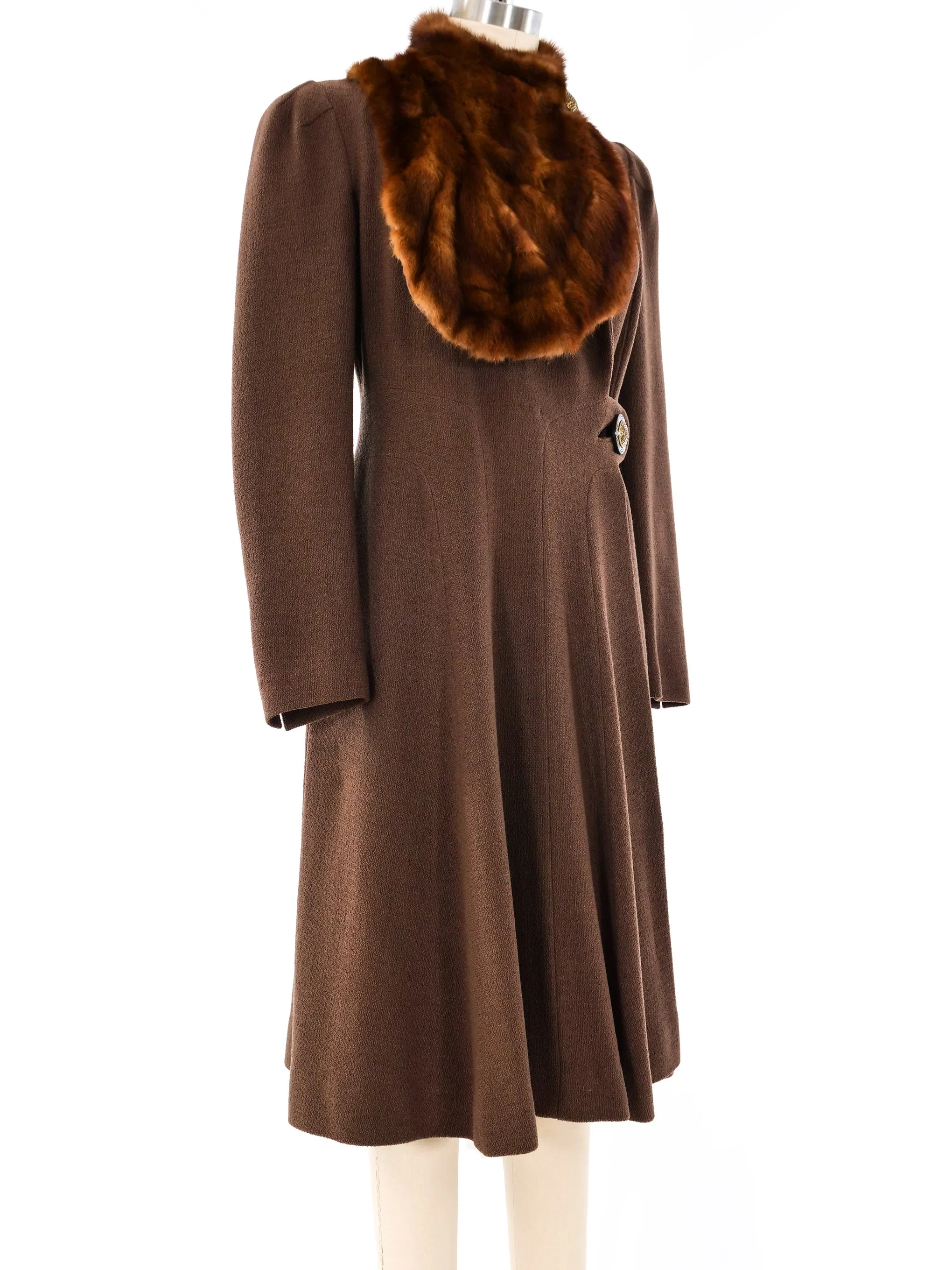 1940's Brown Coat With Fur Trim Bib