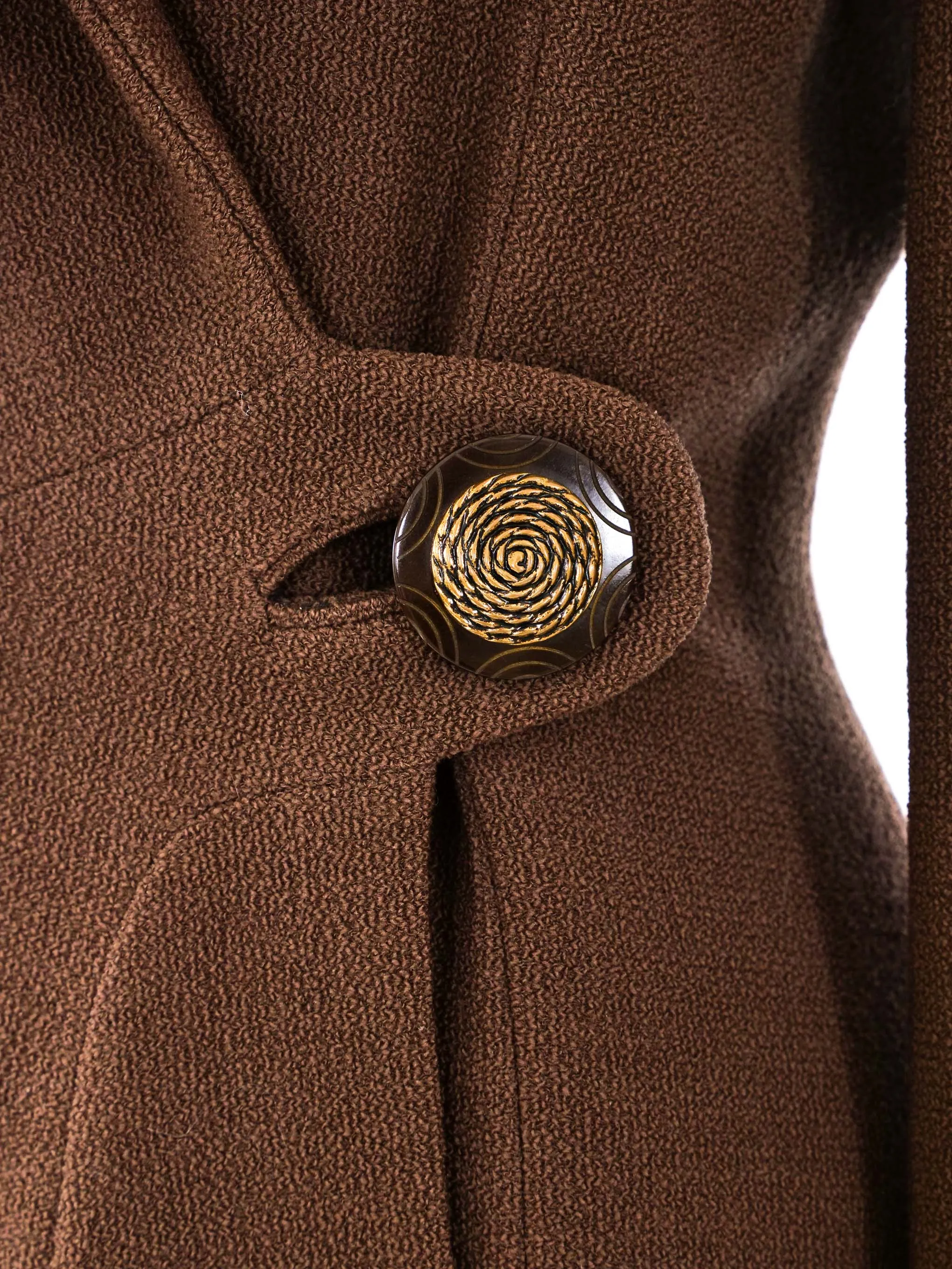 1940's Brown Coat With Fur Trim Bib