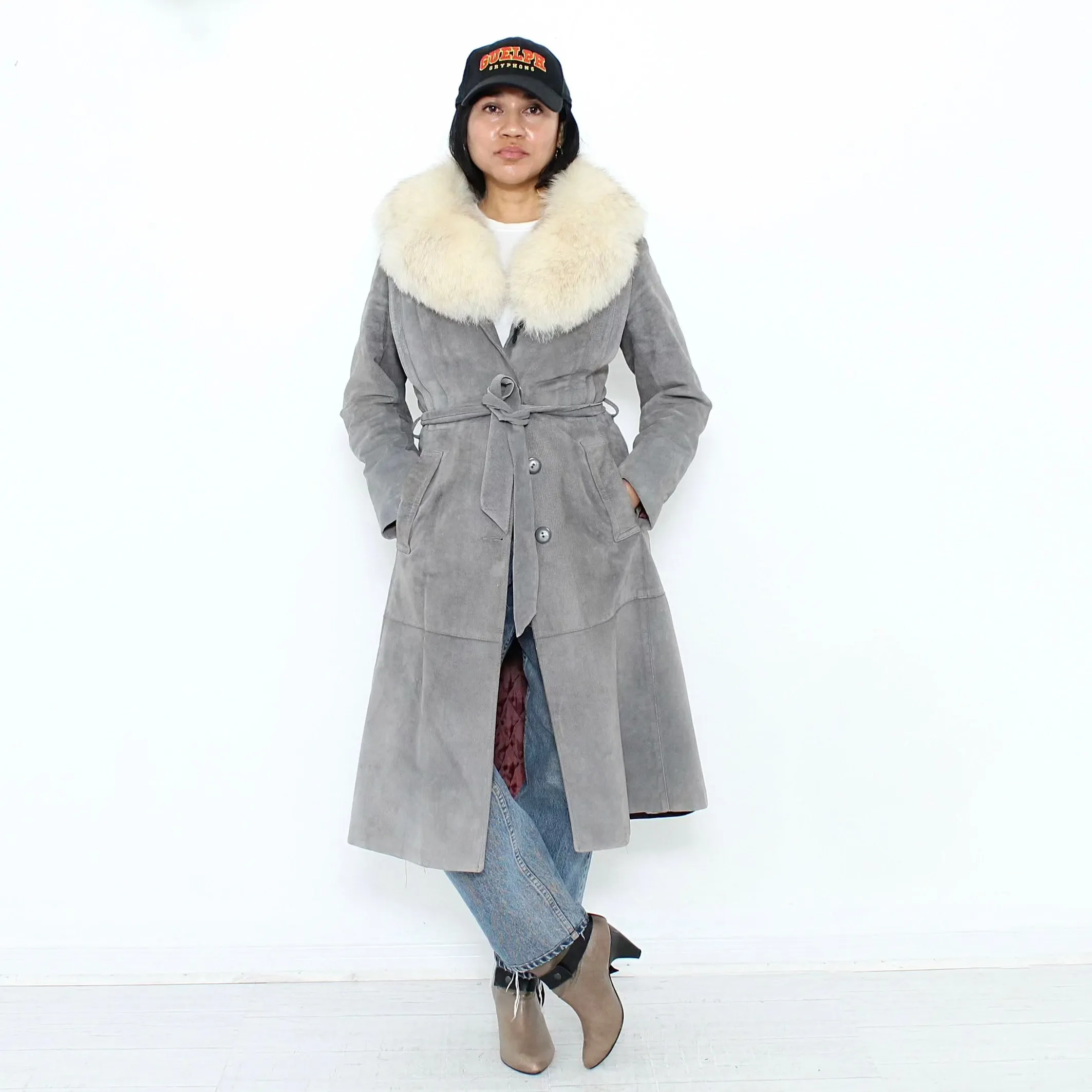 1970s. Fur Collar Suede Coat
