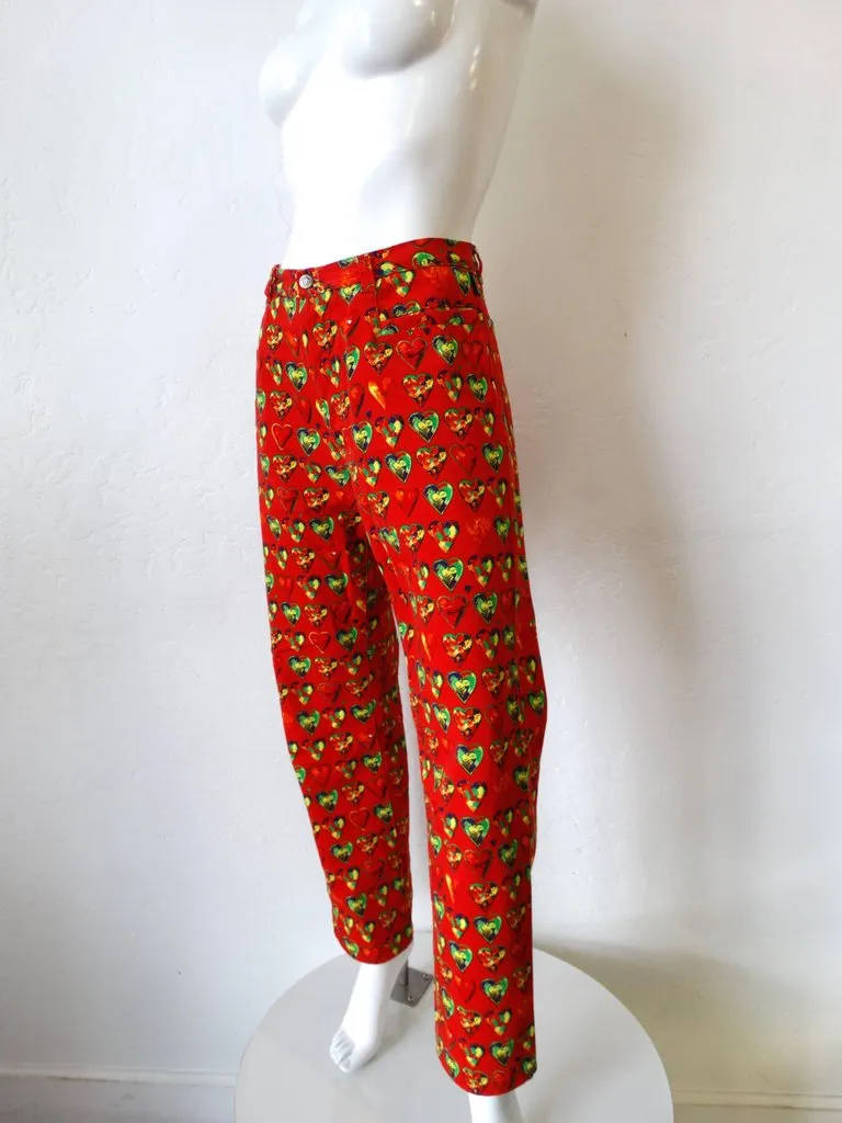 1997 Versace Jeans Heart Printed Pants