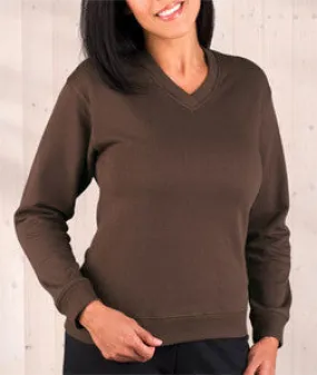 3653 LA T Ladies' French Terry Crossover V-Neck Pullover Brown