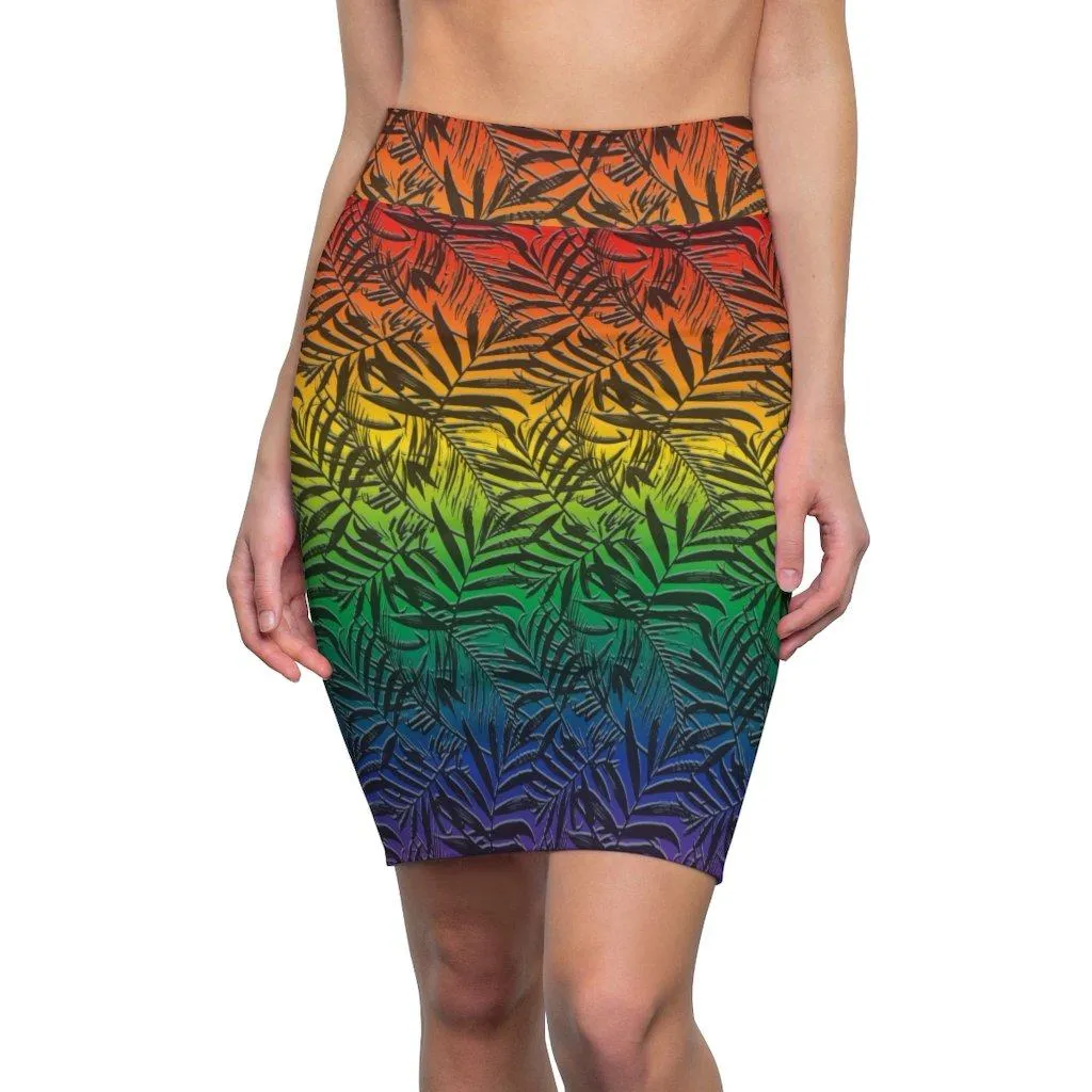 65 MCMLXV Women's LGBT Pride Rainbow Tropical Print Pencil Skirt