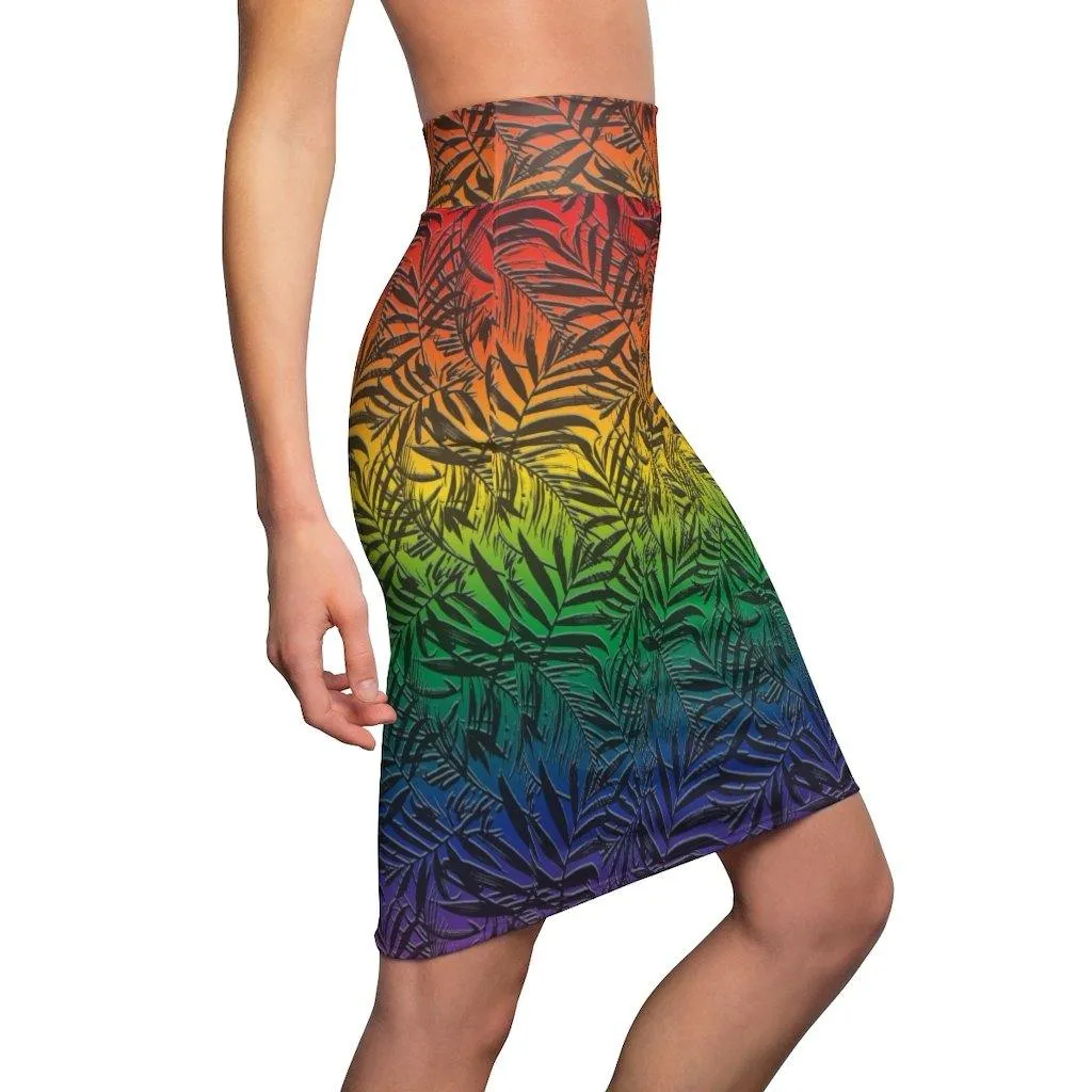 65 MCMLXV Women's LGBT Pride Rainbow Tropical Print Pencil Skirt
