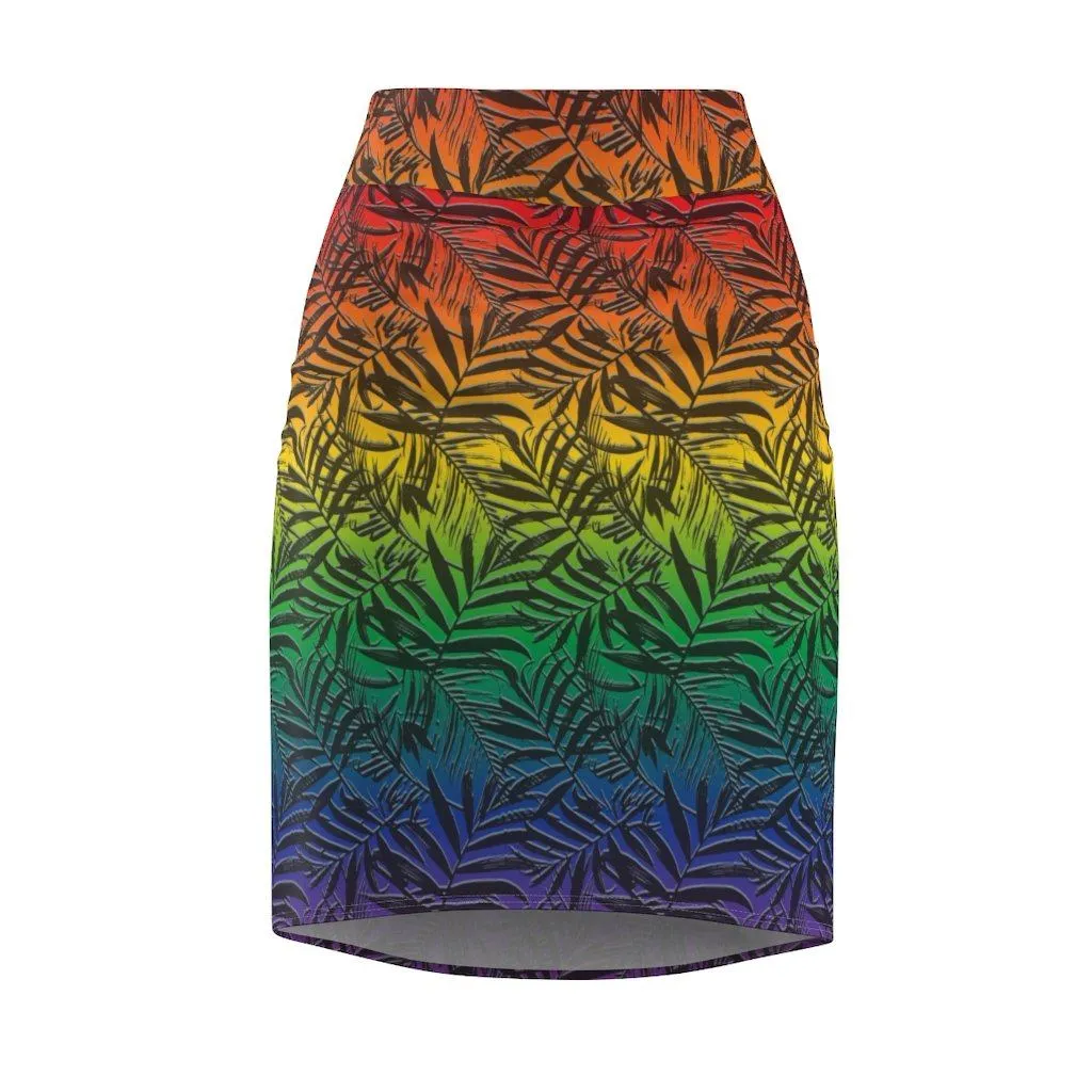 65 MCMLXV Women's LGBT Pride Rainbow Tropical Print Pencil Skirt
