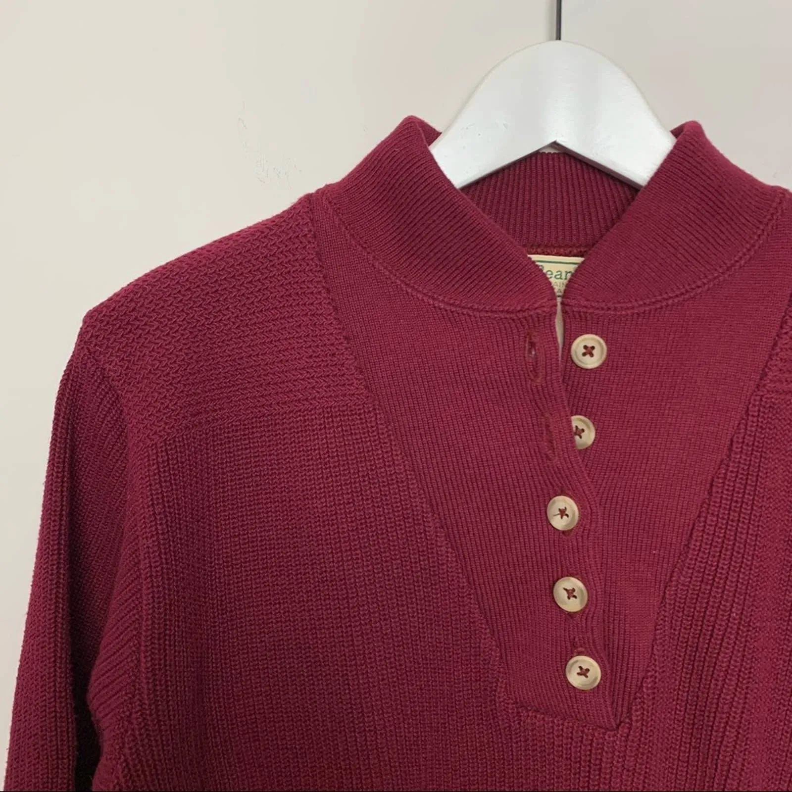 80s L.L. Bean Maroon Sweater Button Down Bib Pullover Crewneck 90s Medium