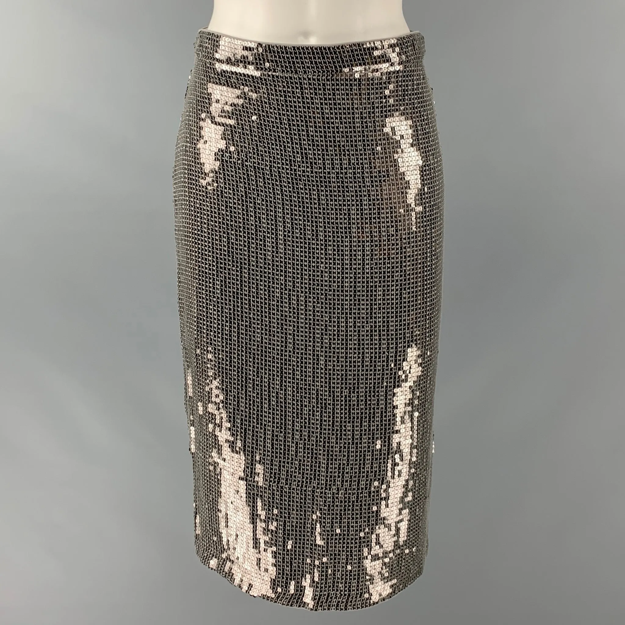 ALICE   OLIVIA Size 2 Silver Viscose Sequined Pencil Skirt
