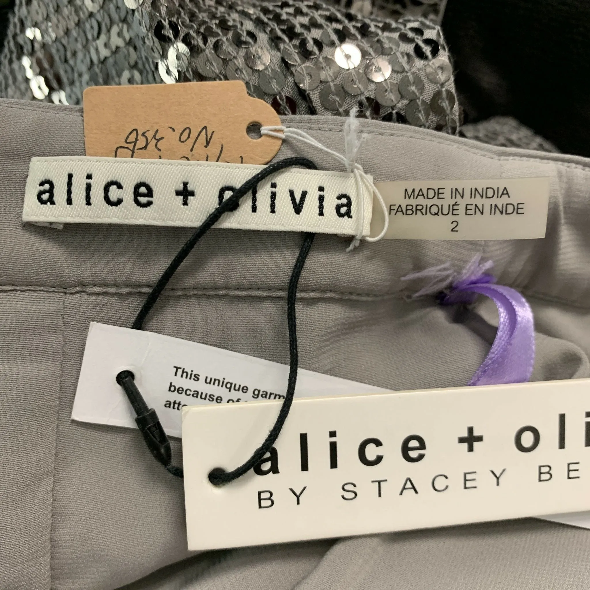 ALICE   OLIVIA Size 2 Silver Viscose Sequined Pencil Skirt