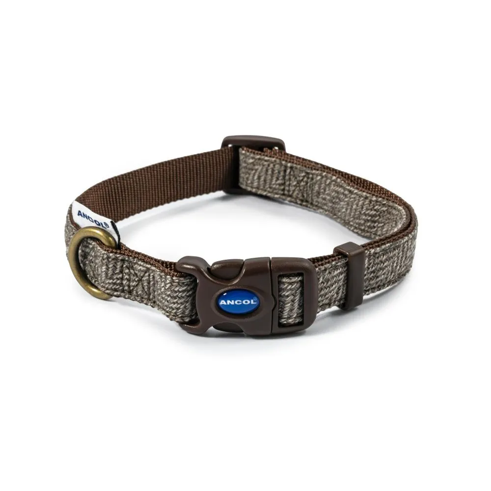 Ancol Heritage Medium Taupe Herringbone Adjustable Dog Collar