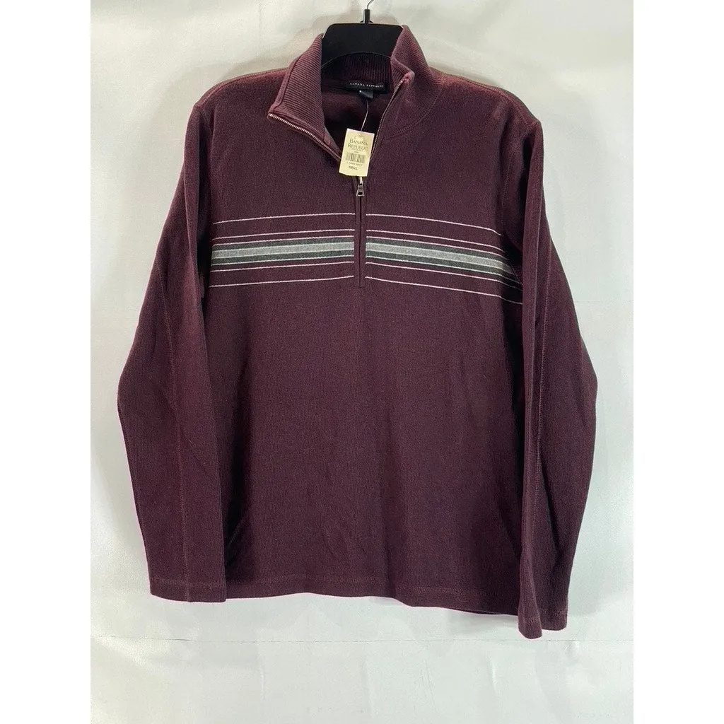 BANANA REPUBLIC Men's Burgundy Striped Quarter-Zip Pullover Sweater SZ S