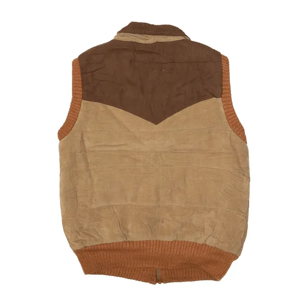 BETTY'S BLUE SHIN JI ABE Faux Suede Faux Fur Trim Corduroy Gilet Brown Womens XS
