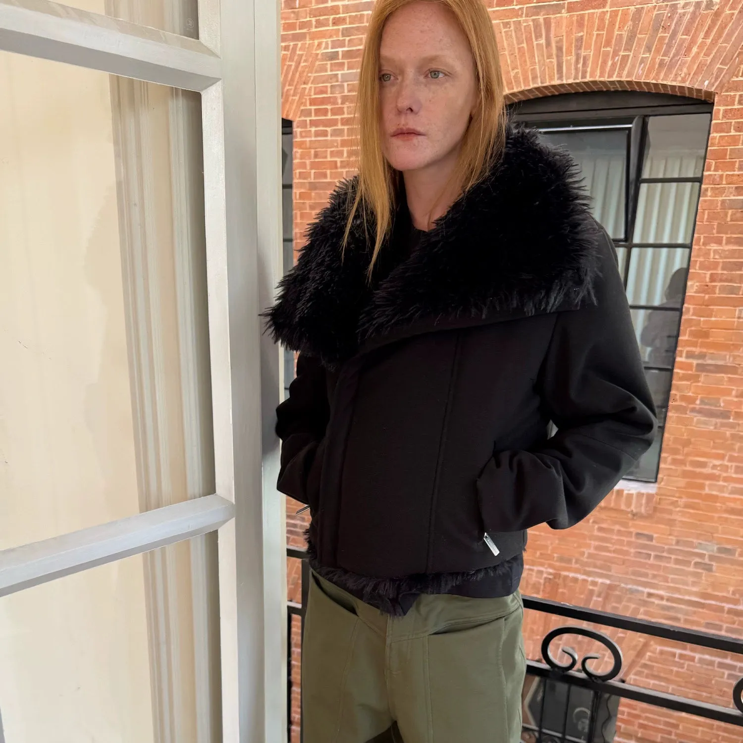 Black Faux Fur Collar Jacket