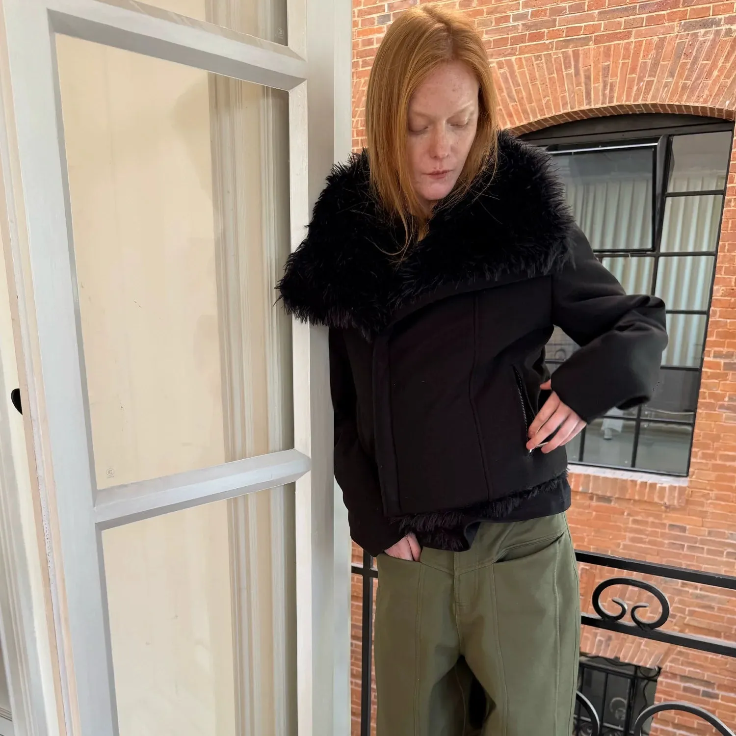 Black Faux Fur Collar Jacket