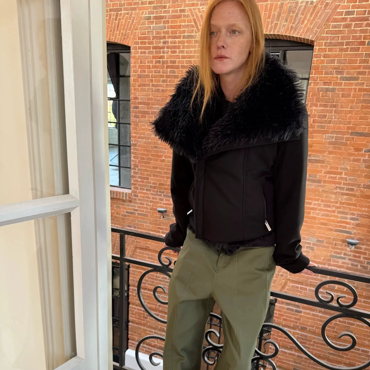 Black Faux Fur Collar Jacket