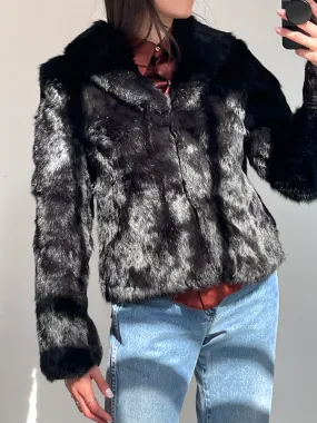 Black rabbit fur coat with huge collar