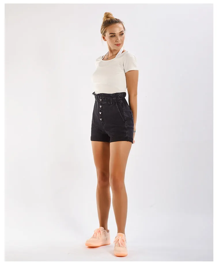 Black Wide-legged Denim Shorts