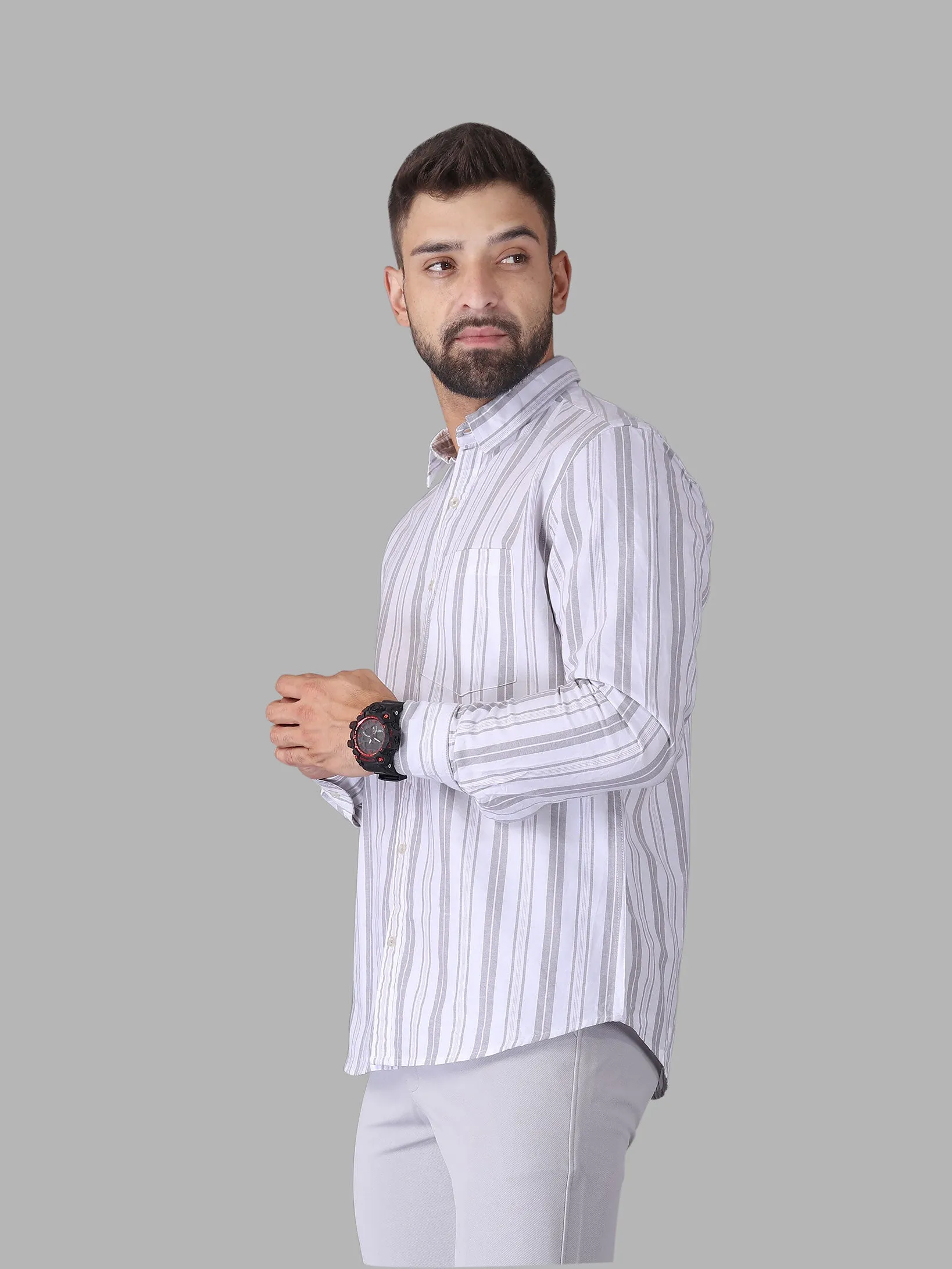 Black with White Track Striped Cotton Shirt
