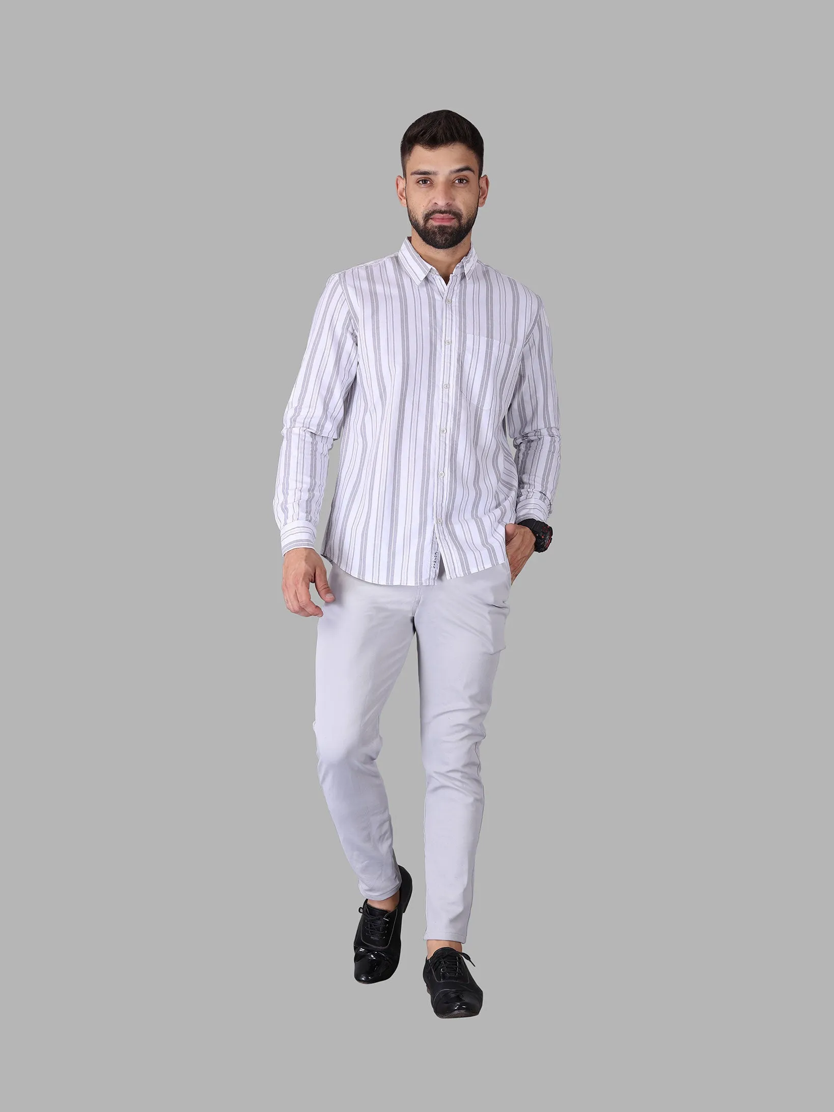 Black with White Track Striped Cotton Shirt