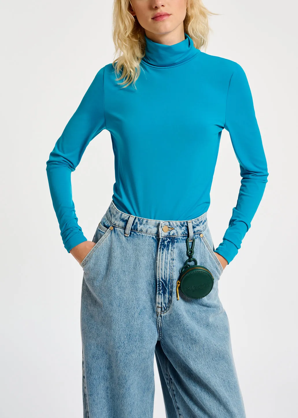 Blue slim-fit turtleneck top
