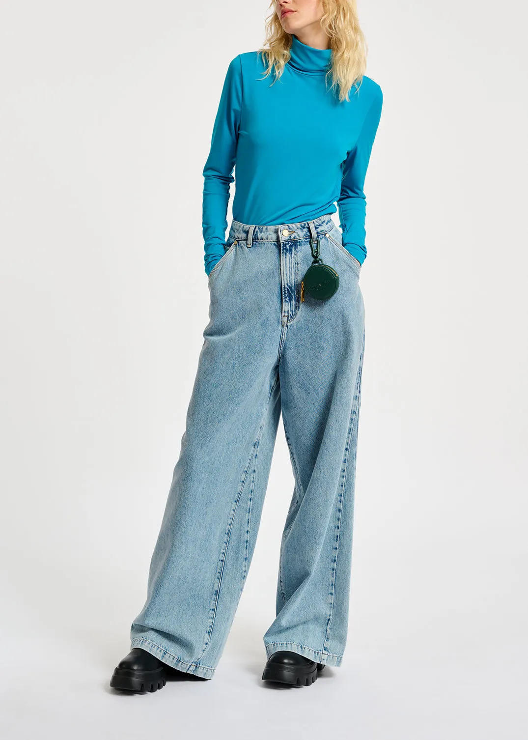 Blue slim-fit turtleneck top