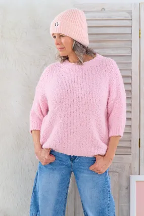 Bouclé Strickpulli mit 3/4 Arm, rosa