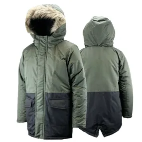 Boys Olive & Black Padded Fleece Lined Parka Hooded Coat