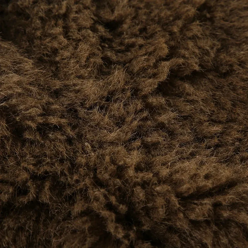 Brown Fur Collar Front Zip-Up Ruched Trim Jacket