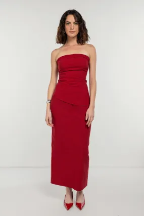 Burgundy Fitted Pencil Midi Skirt