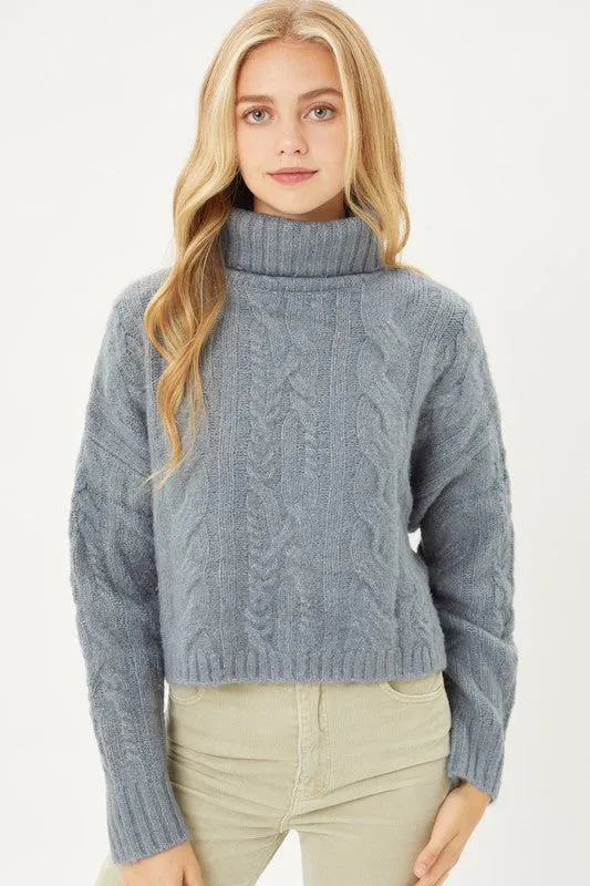 Cable Knit Short Turtleneck Sweater