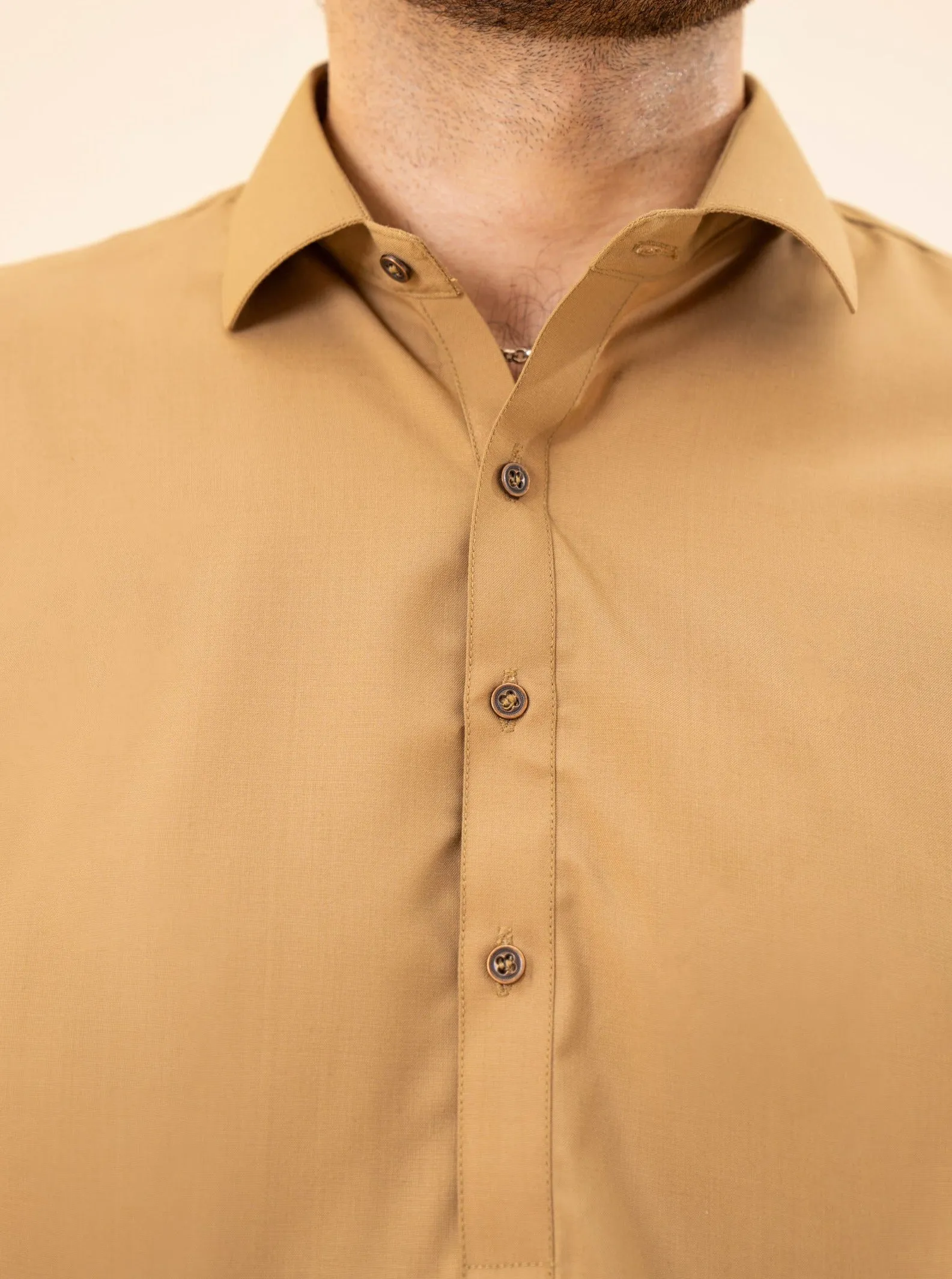 Camel French Collar Kameez Shalwar - Men