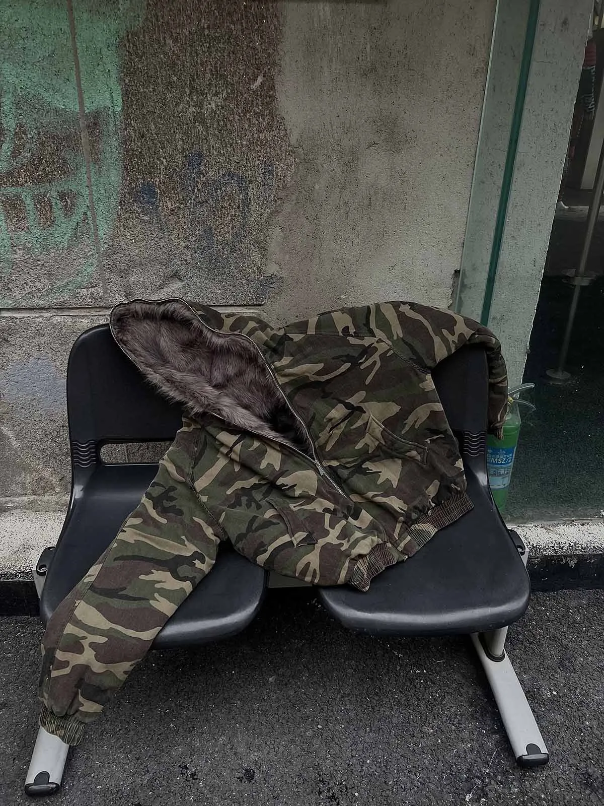 Camouflage Fur Collar Hooded Quilted Jacket