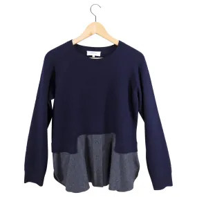 Carven Navy Wool Sweater with Grey Inset - S