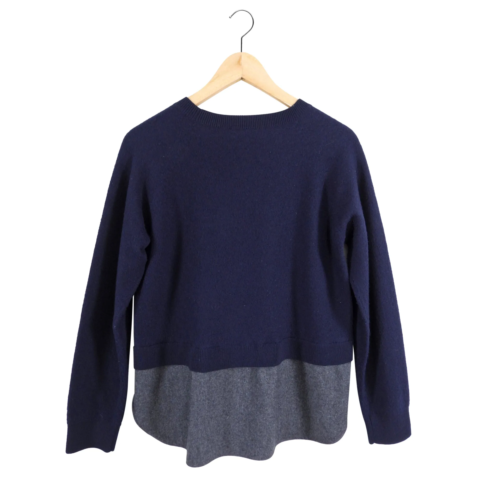 Carven Navy Wool Sweater with Grey Inset - S