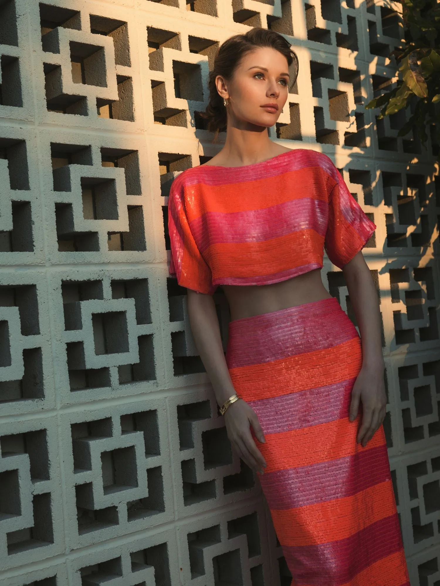 Classic Sequin Striped Midi Pencil Skirt - FINAL SALE
