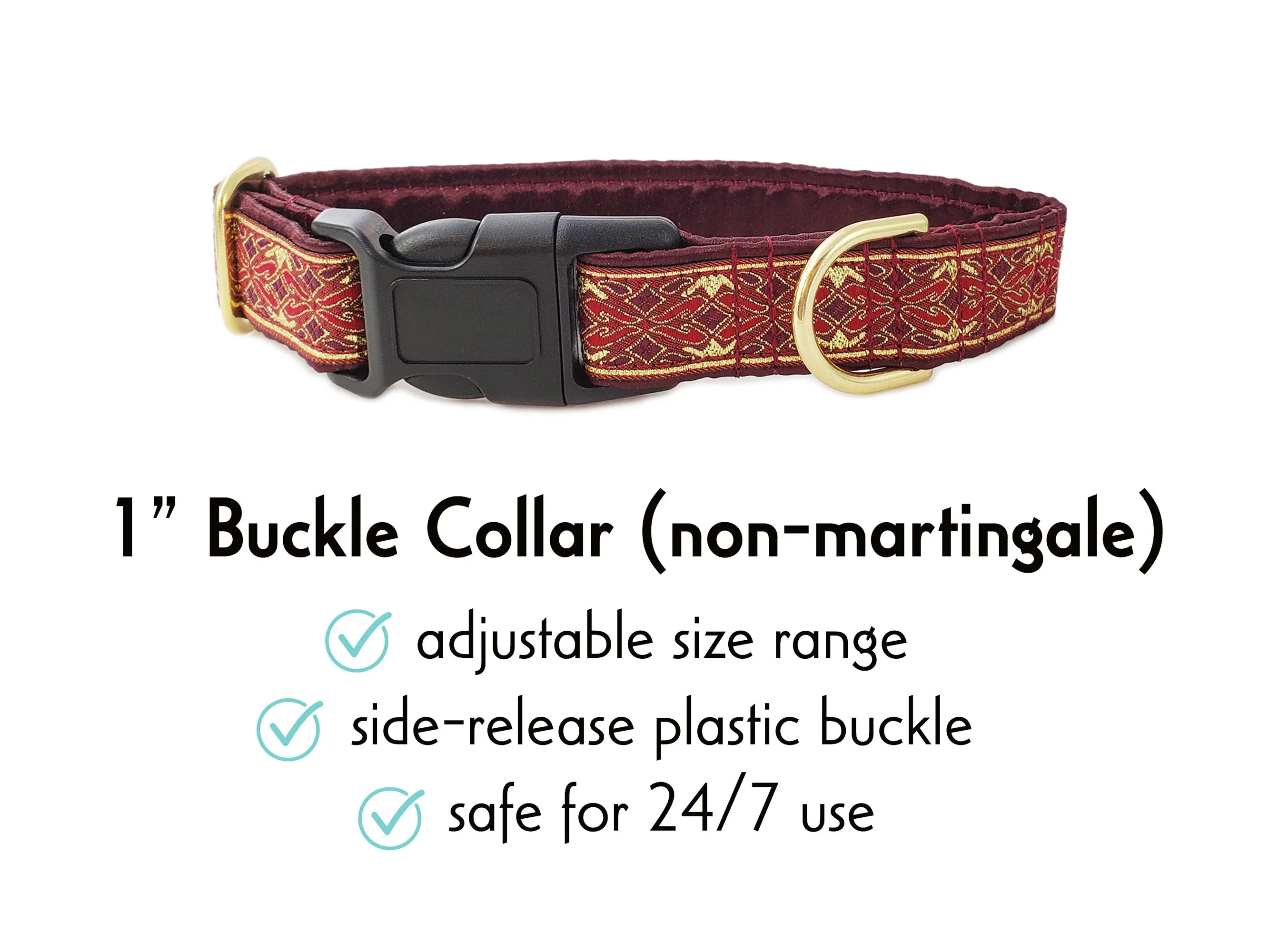 Clifden in Burgundy & Gold - Martingale or Buckle Dog Collar - 1" Width