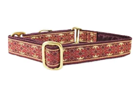 Clifden in Burgundy & Gold - Martingale or Buckle Dog Collar - 1" Width