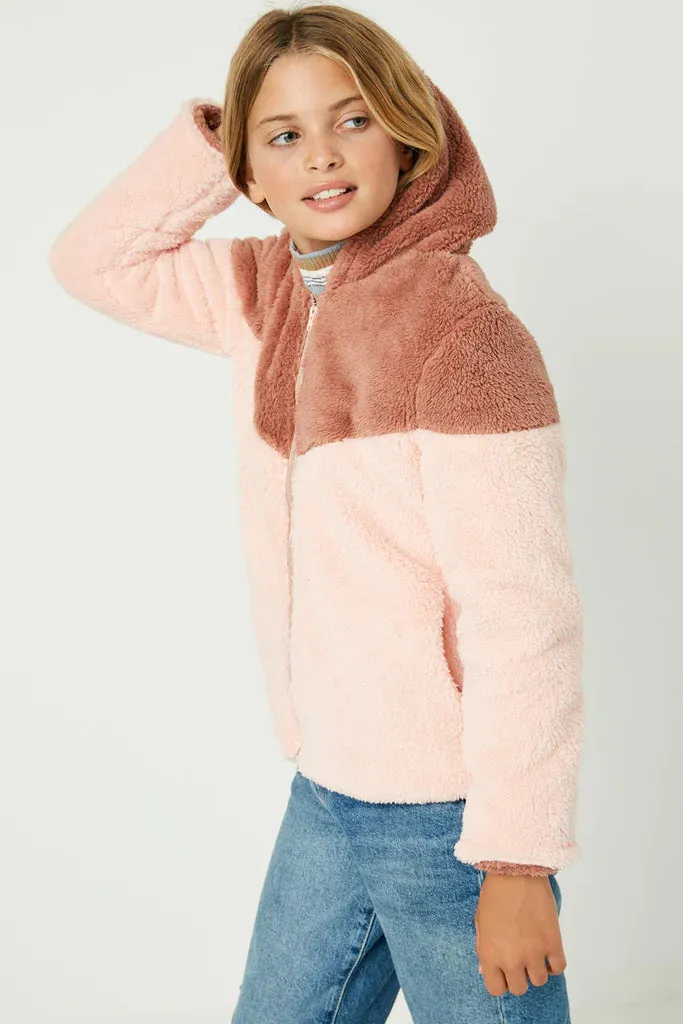 Color Block Fleece Hooded Jacket