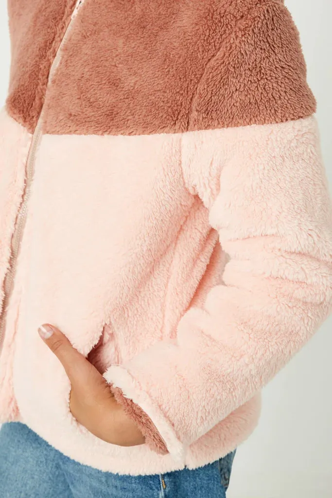 Color Block Fleece Hooded Jacket