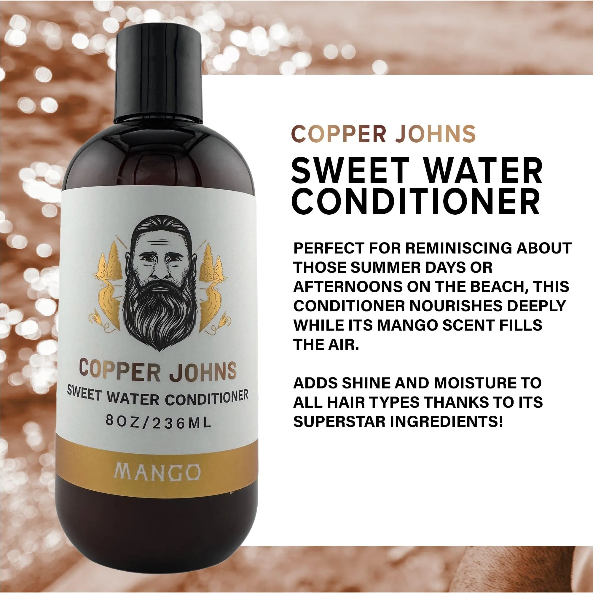 Copper Johns Sweetwater Beard Conditioner | Nourishes Hair While Adding Shine | Made with Natural Ingredients | Mango | 8oz