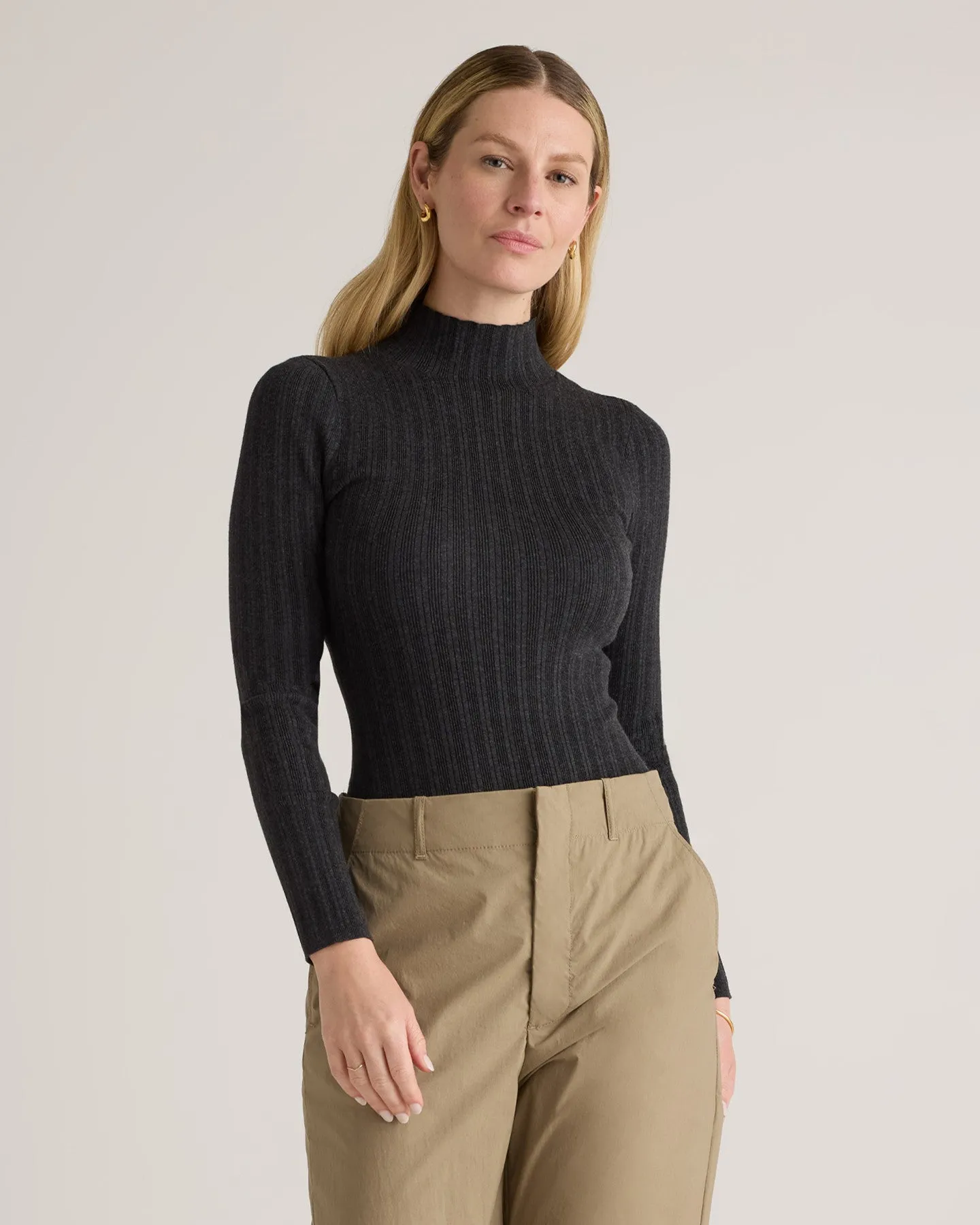 Cotton Cashmere Ribbed Turtleneck Bodysuit