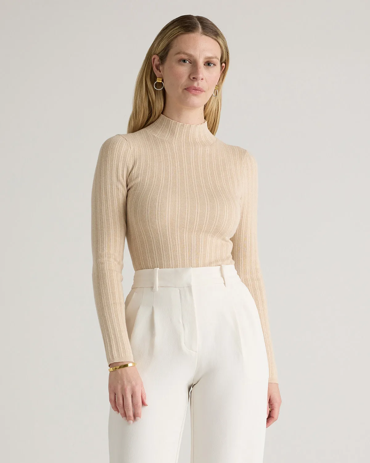 Cotton Cashmere Ribbed Turtleneck Bodysuit