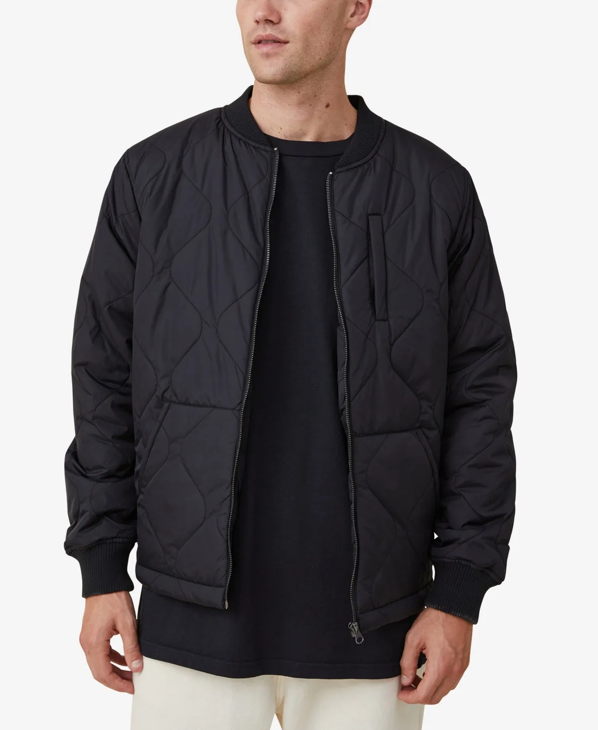 COTTON ON Mens Recycled Bomber Jacket Black Small