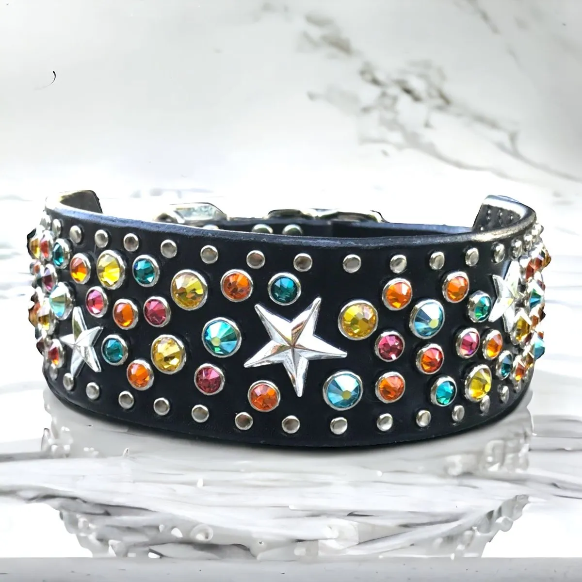 Custom Leather Dog Collar Galaxy 2" Wide