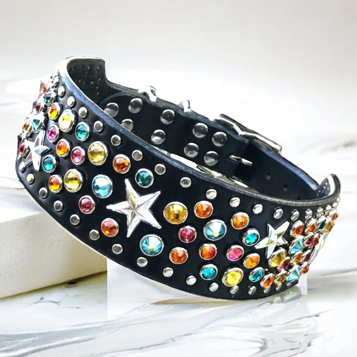 Custom Leather Dog Collar Galaxy 2" Wide