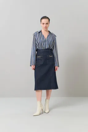 Denim Midi Length Skirt with Accessories Navy Blue