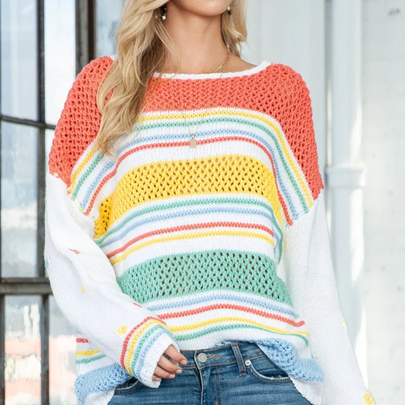 Dopamine Rainbow Sweater: Vibrant European Style