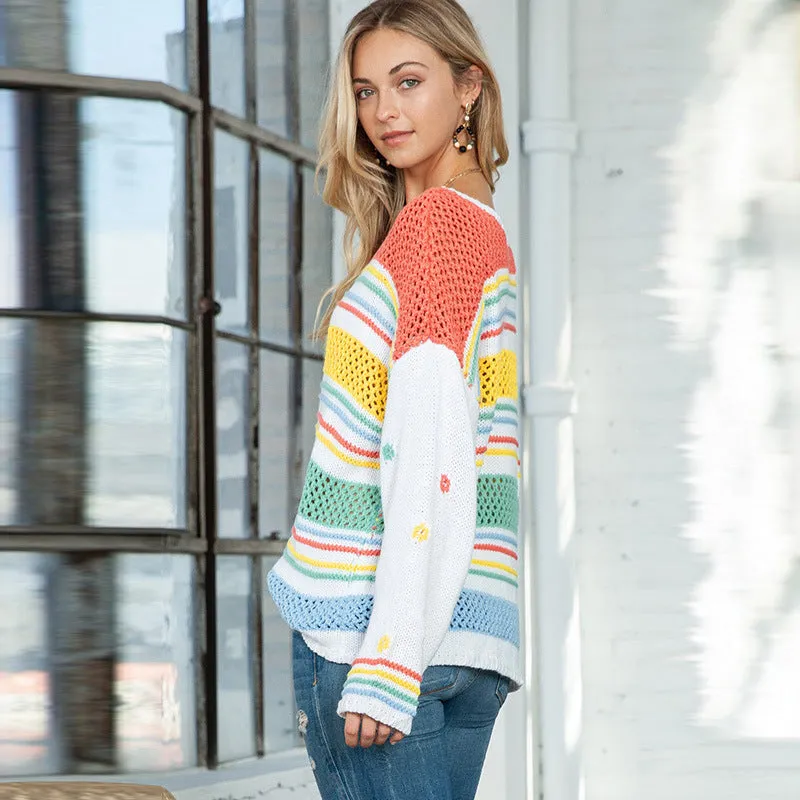 Dopamine Rainbow Sweater: Vibrant European Style
