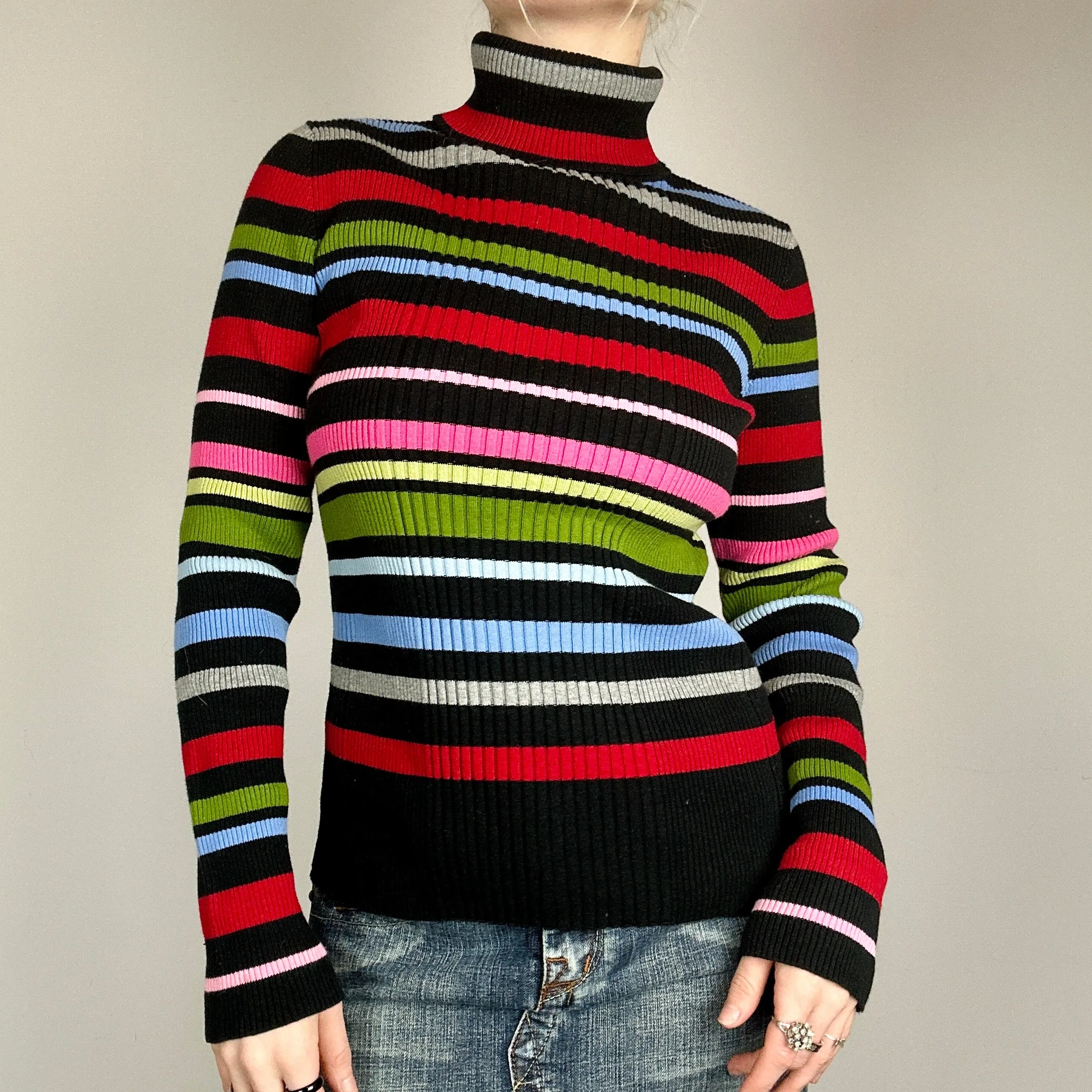 Early 2000s Striped Ribbed Sweater (S/M)