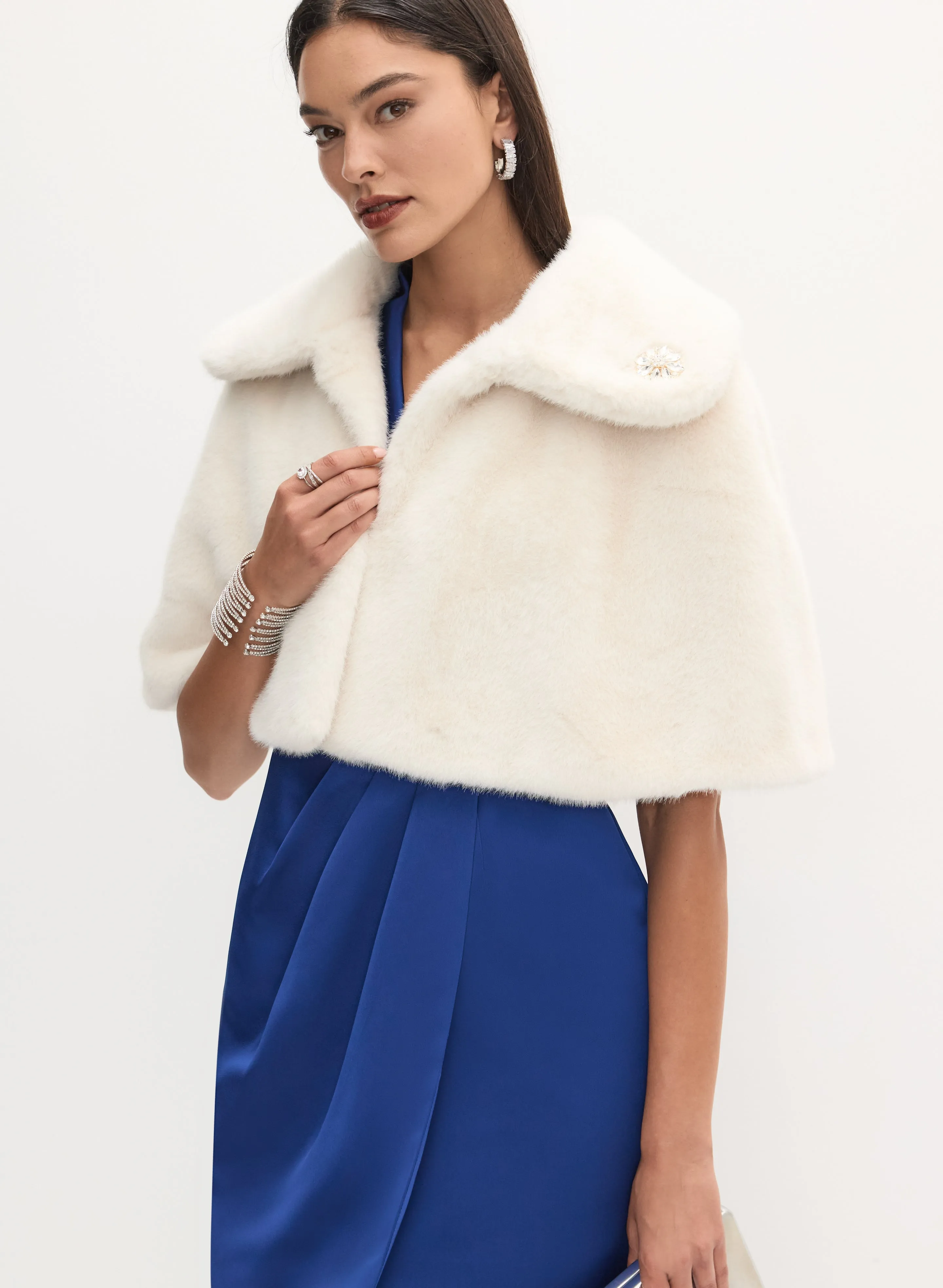 Embellished Faux Fur Cape