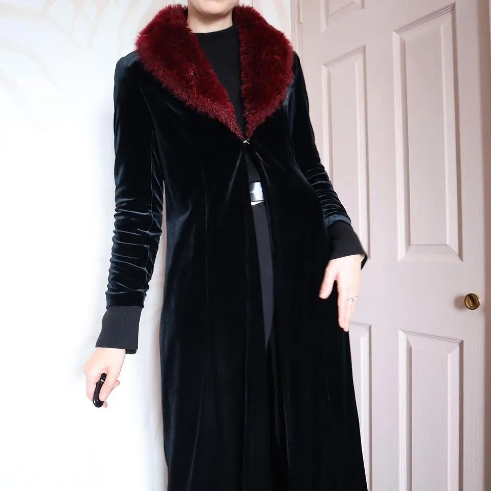 Etam 90s black velvet long jacket UK 12